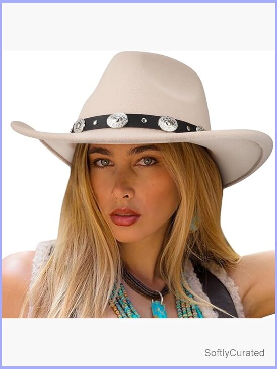 Classic Felt Wide Brim Western Cowboy Hat with Belt Buckle Panama Style main image 7